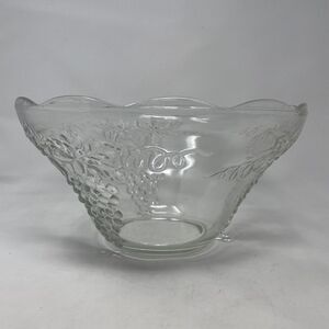 Anchor Hocking Vintage Large Clear Glass Punch Bowl Only‎ Grape & Vine Design